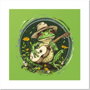 Cottagecore Cute Frog Playing His Acoustic Guitar Frog Lover Posters and Art